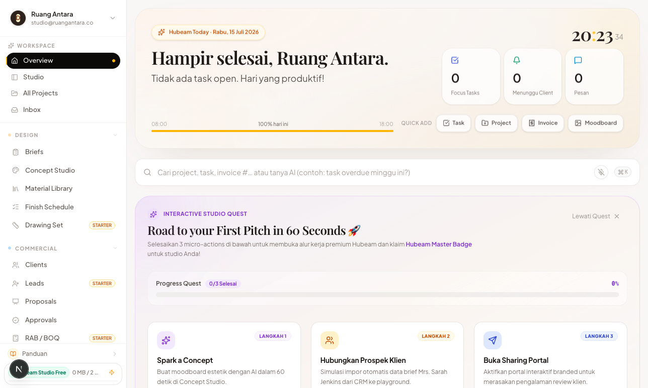 Dashboard Hubeam Studio